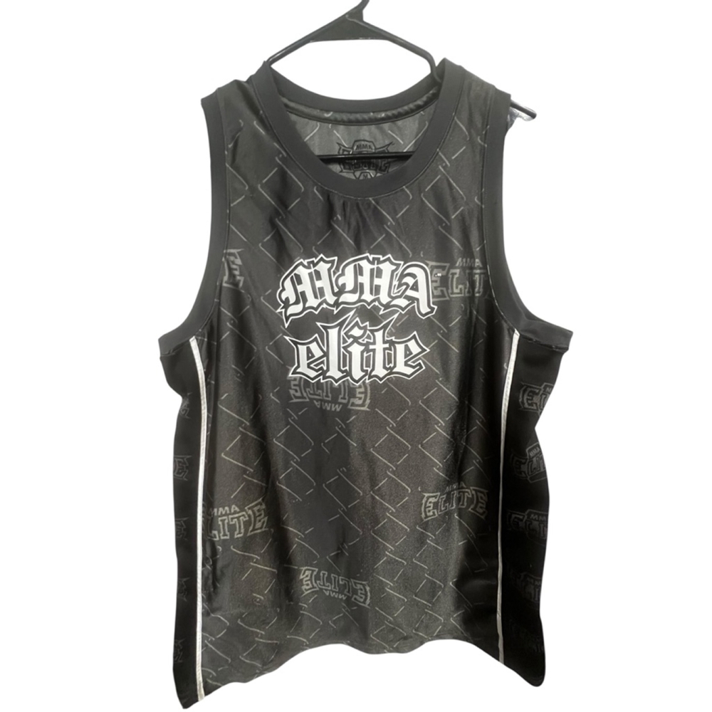 MMA Elite Black Graphic Mesh Athletic Sleeveless Workout Tank Top